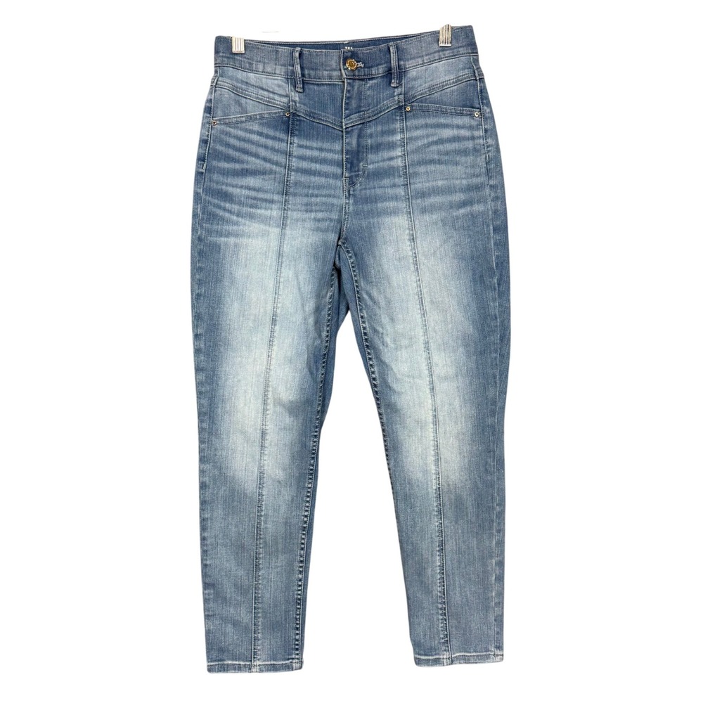 WHBM Jeans Women 6 Blue Mid Rise Tapered Ankle Front Seam Detail Stretch 29x26